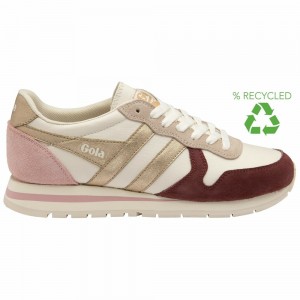 Gola Classics Daytona Quadrant Women Sneakers White / Burgundy / Gold / Pink | JCSFVH923