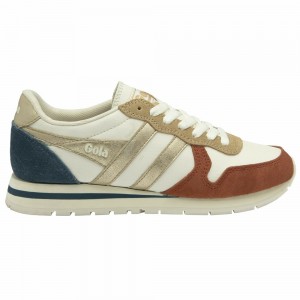 Gola Classics Daytona Quadrant Women Sneakers White / Orange Brown / Gold | VAGNZD703