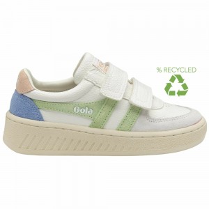 Gola Classics Grandslam Trident Strap Kids' Sneakers White / Green / Pink | HSZIGD945