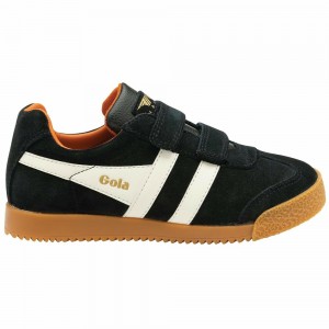 Gola Classics Harrier Strap Kids' Sneakers Black / White / Orange | FLYEBZ924