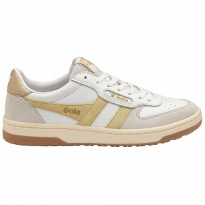 Gola Classics Hawk Women Sneakers White / Lemon / Gold | PSKDHX483