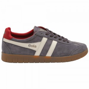 Gola Classics Hurricane Suede Men Sneakers Grey / White / Deep Red | HIZLXF295