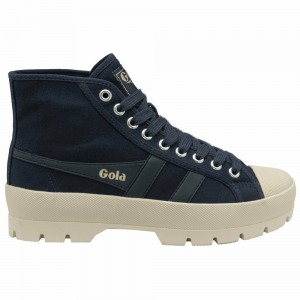 Gola Vegan Classics Coaster Peak High Women Sneakers Navy / White | BFNELT514