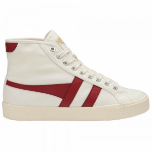 Gola Vegan Classics Tennis Mark Cox High Women Sneakers White / Deep Red | TSNOGE276