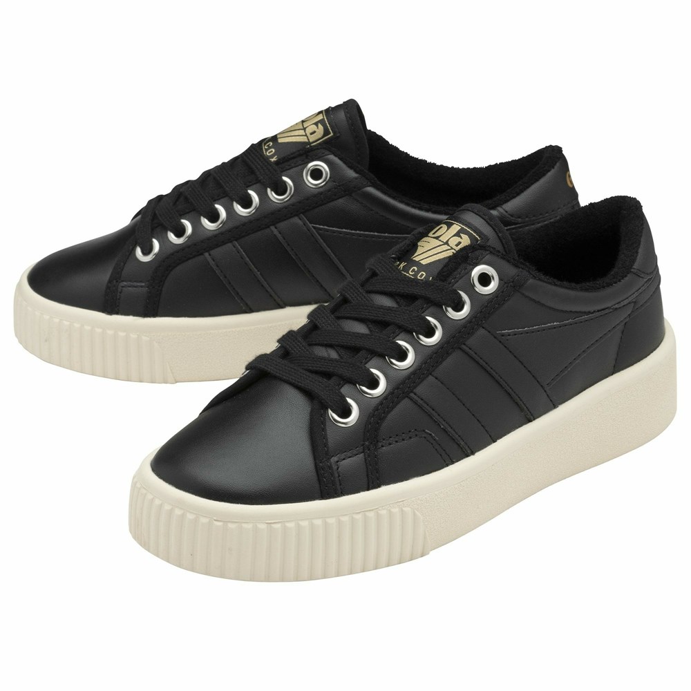 Gola Classics Baseline Mark Cox Leather Women Sneakers Black / White | DBWPKC057