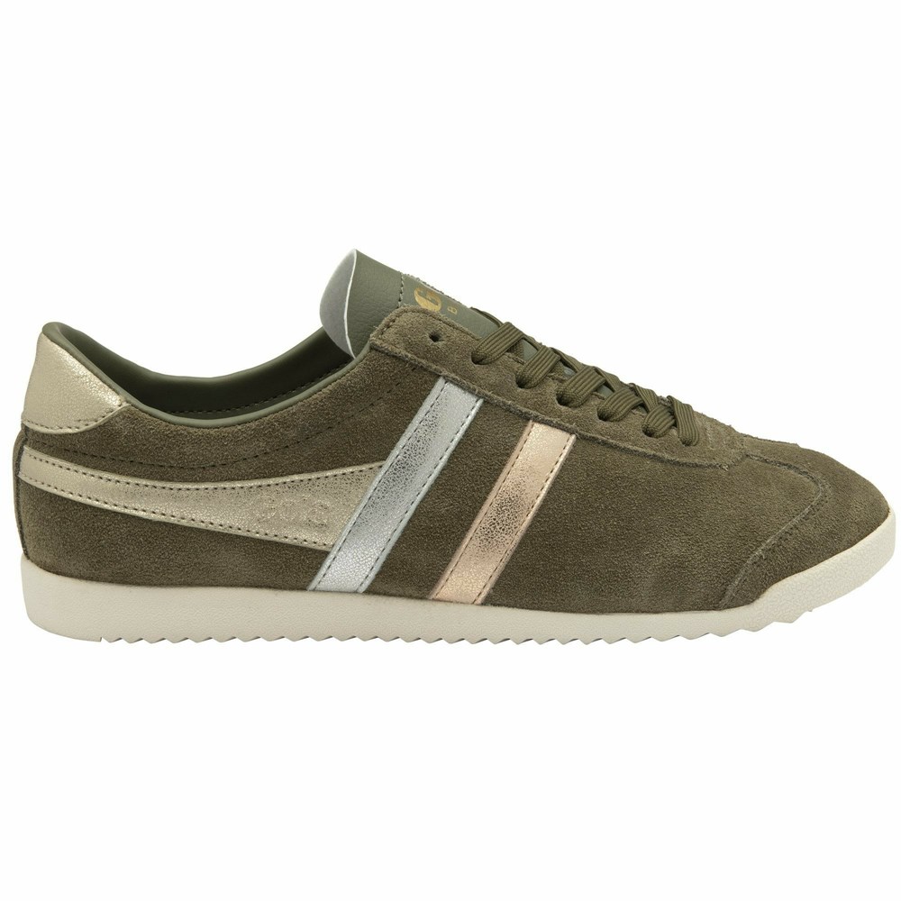 Gola Classics Bullet Mirror Trident Women Sneakers Khaki / Silver / Gold | PXQIWL650