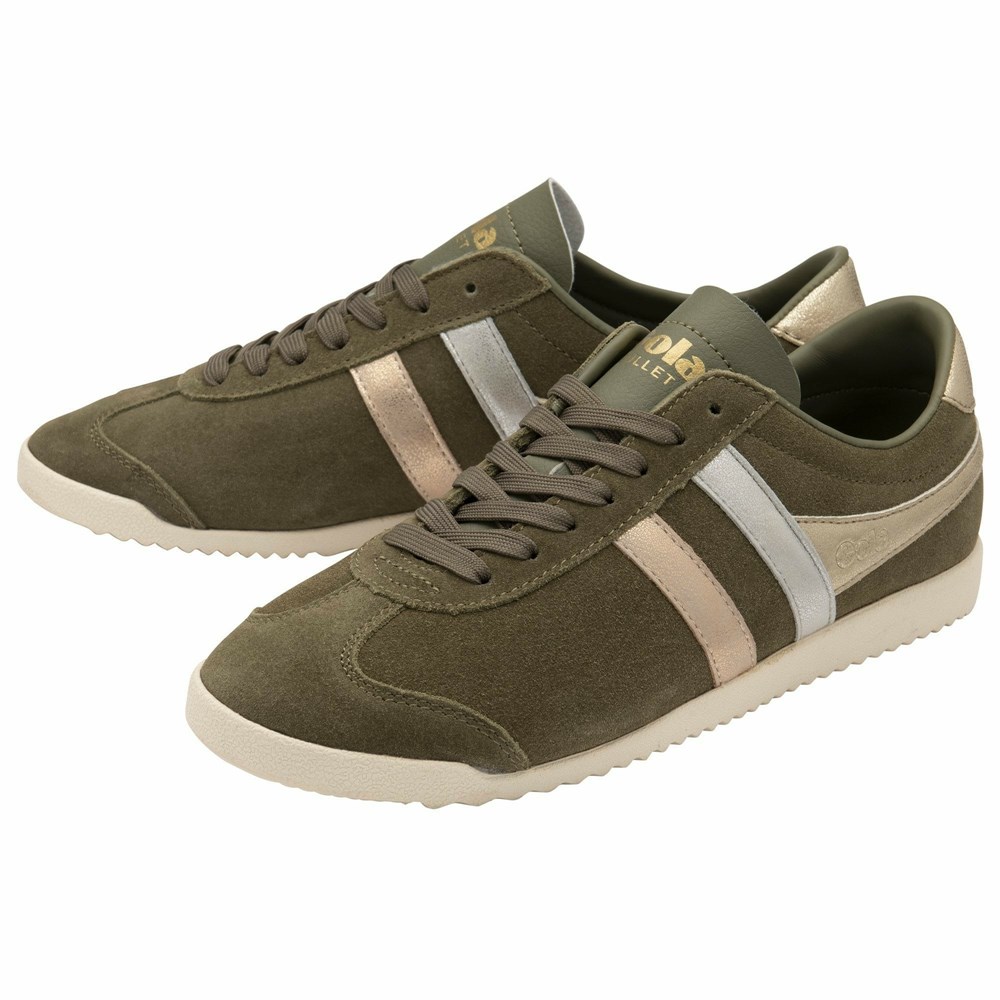 Gola Classics Bullet Mirror Trident Women Sneakers Khaki / Silver / Gold | PXQIWL650