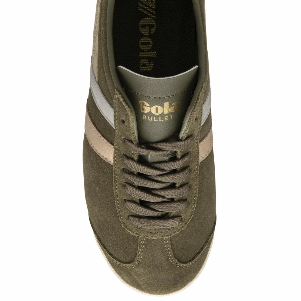 Gola Classics Bullet Mirror Trident Women Sneakers Khaki / Silver / Gold | PXQIWL650