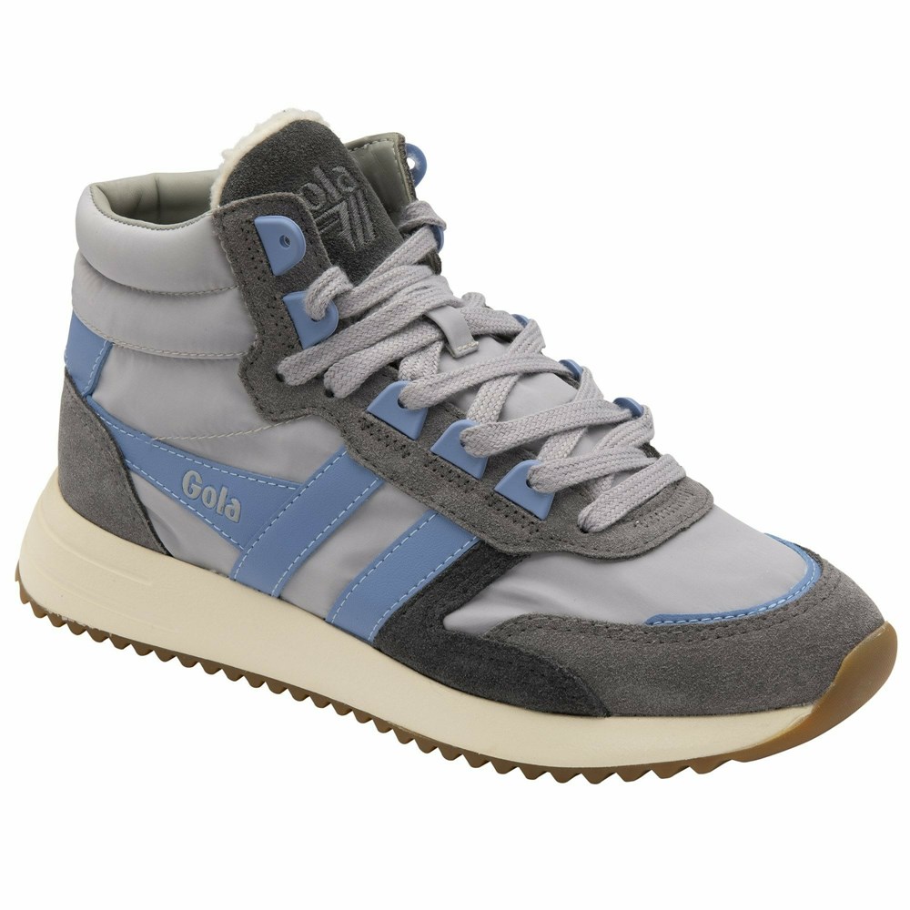 Gola Classics Chicago High Women Sneakers Light Grey / Blue / Blue | MUOSLV693