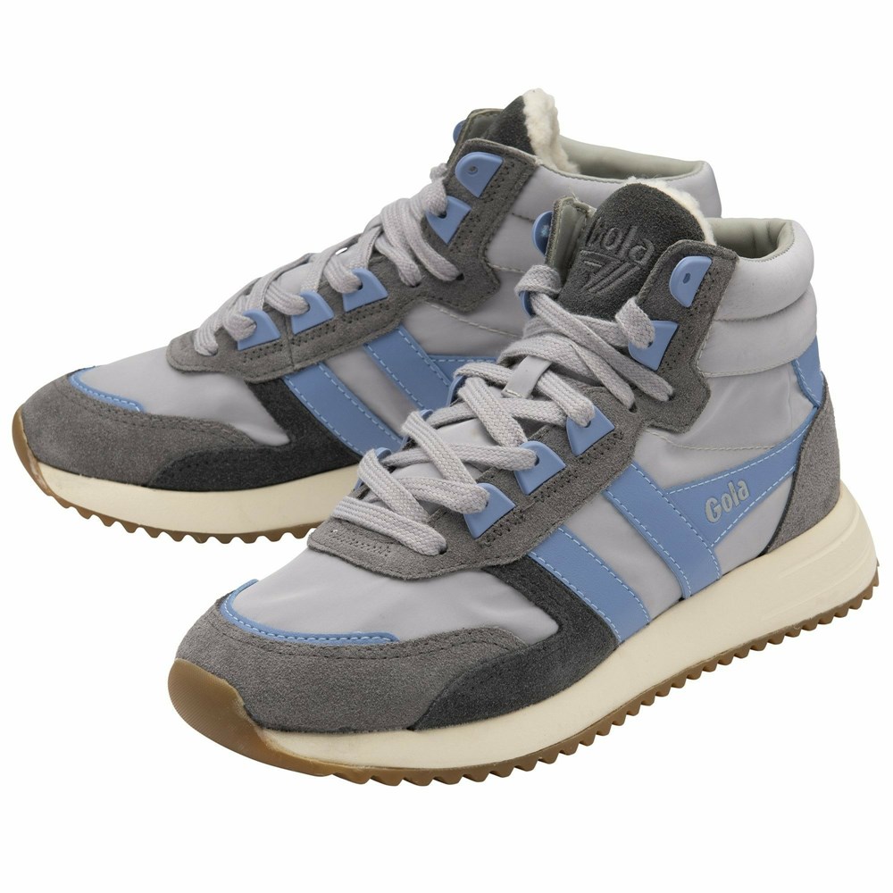 Gola Classics Chicago High Women Sneakers Light Grey / Blue / Blue | MUOSLV693