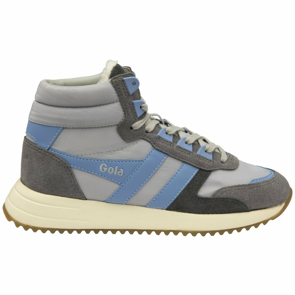 Gola Classics Chicago High Women Sneakers Light Grey / Blue / Blue | MUOSLV693