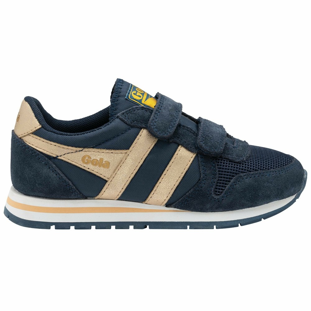 Gola Classics Daytona Mirror Strap Kids' Sneakers Navy / Gold | KSTOEV450