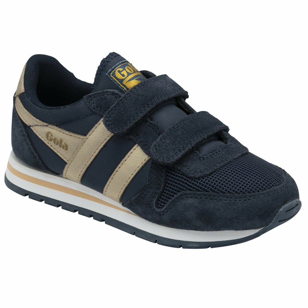 Gola Classics Daytona Mirror Strap Kids' Sneakers Navy / Gold | KSTOEV450