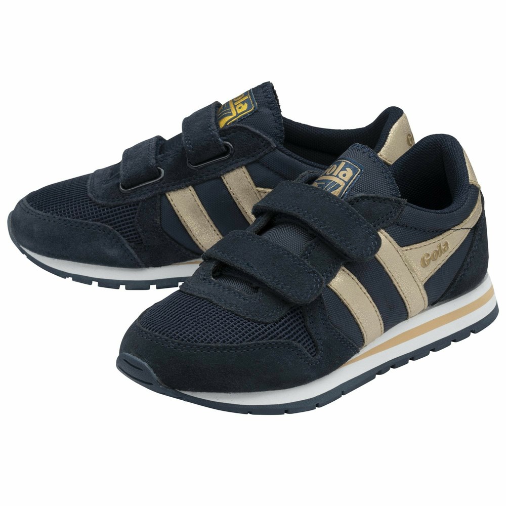 Gola Classics Daytona Mirror Strap Kids' Sneakers Navy / Gold | KSTOEV450