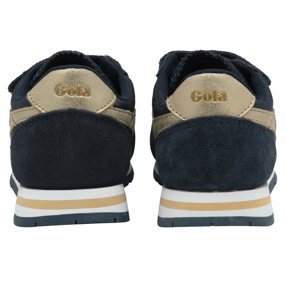 Gola Classics Daytona Mirror Strap Kids' Sneakers Navy / Gold | KSTOEV450