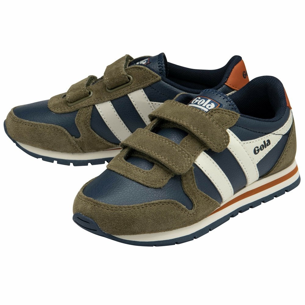 Gola Classics Daytona Pure Strap Kids' Sneakers Navy / Khaki / White | HWXFVI214