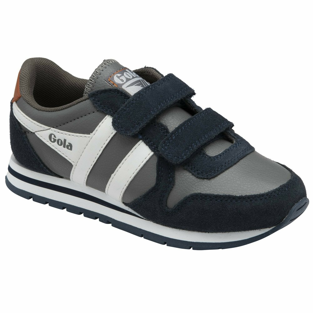 Gola Classics Daytona Pure Strap Kids' Sneakers Grey / Navy / White | IVLKPX745