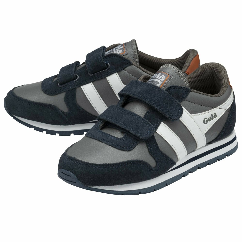 Gola Classics Daytona Pure Strap Kids' Sneakers Grey / Navy / White | IVLKPX745