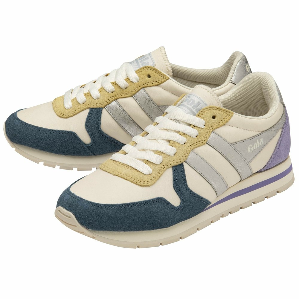 Gola Classics Daytona Quadrant Women Sneakers White / Silver / Lavender | OQPSID063