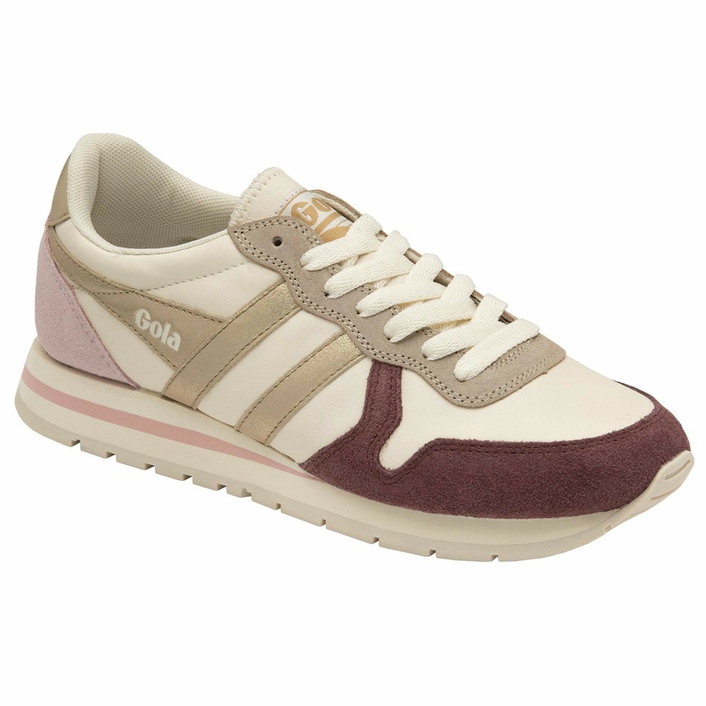 Gola Classics Daytona Quadrant Women Sneakers White / Burgundy / Gold / Pink | JCSFVH923