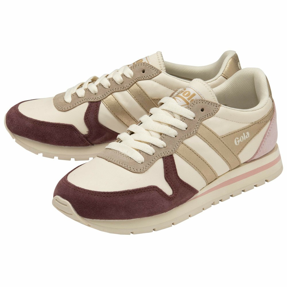 Gola Classics Daytona Quadrant Women Sneakers White / Burgundy / Gold / Pink | JCSFVH923