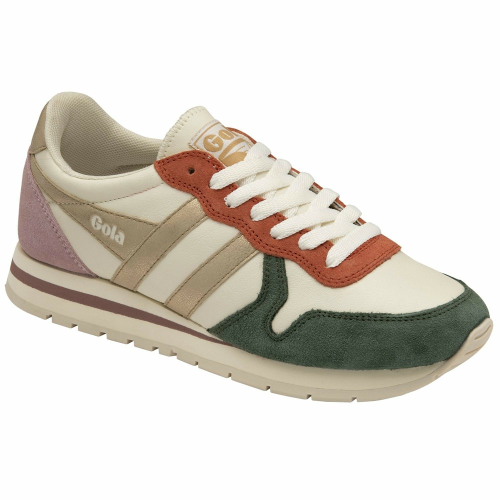 Gola Classics Daytona Quadrant Women Sneakers White / Olive / Gold / Pink | BFMLEP234