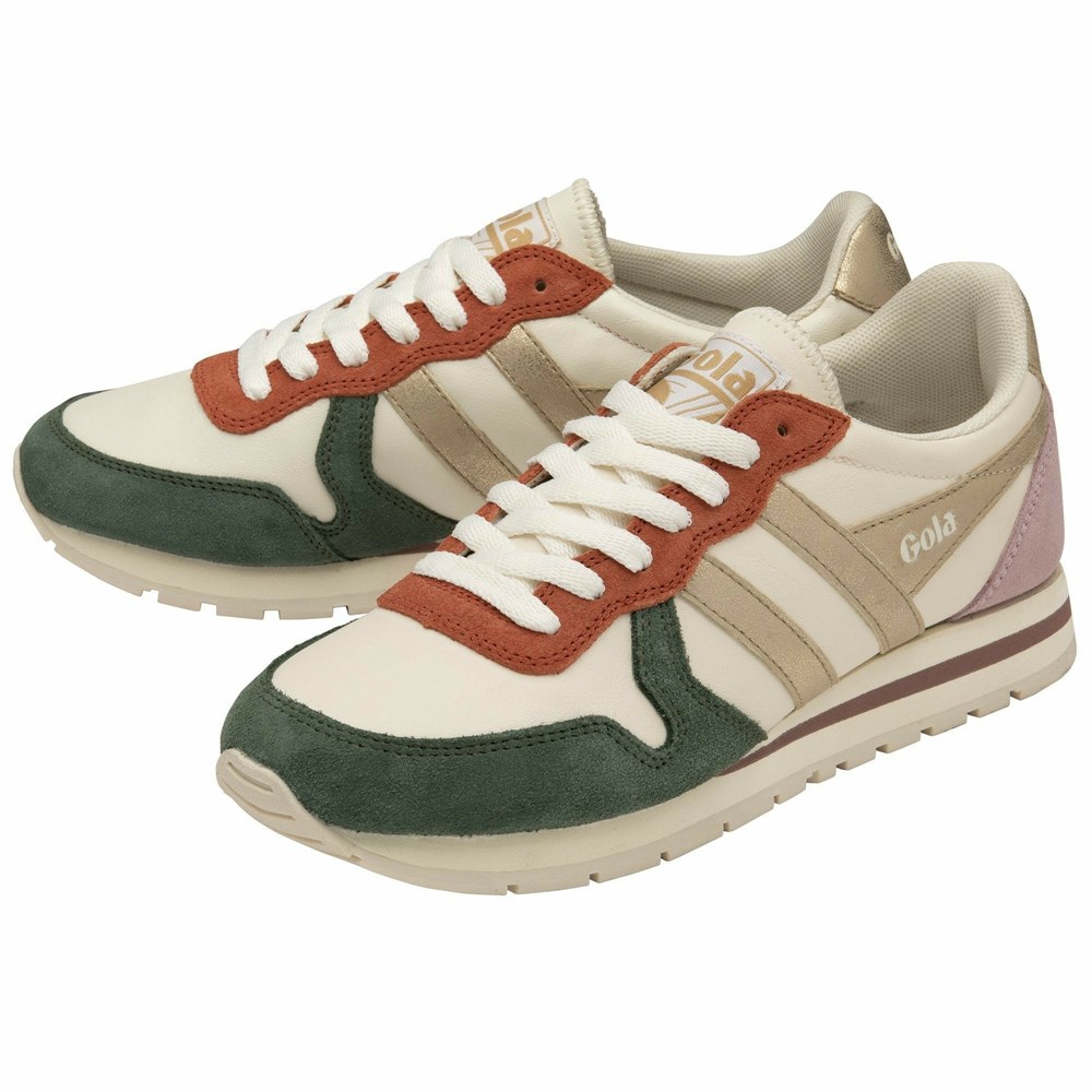 Gola Classics Daytona Quadrant Women Sneakers White / Olive / Gold / Pink | BFMLEP234