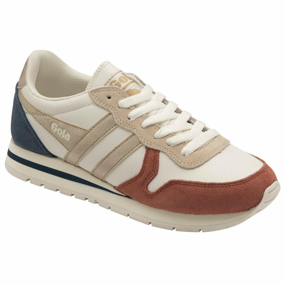 Gola Classics Daytona Quadrant Women Sneakers White / Orange Brown / Gold | VAGNZD703