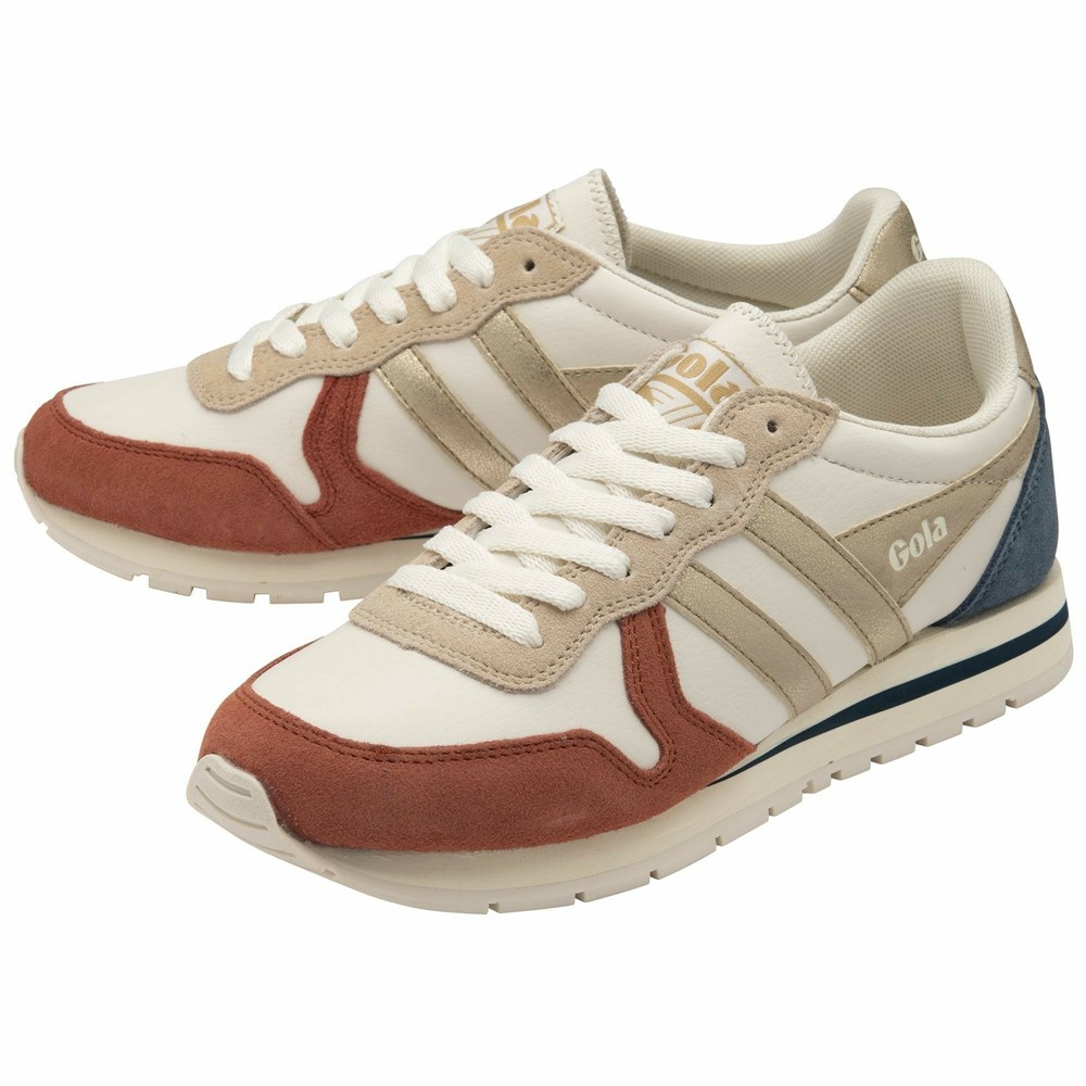 Gola Classics Daytona Quadrant Women Sneakers White / Orange Brown / Gold | VAGNZD703