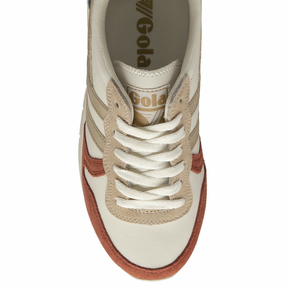 Gola Classics Daytona Quadrant Women Sneakers White / Orange Brown / Gold | VAGNZD703