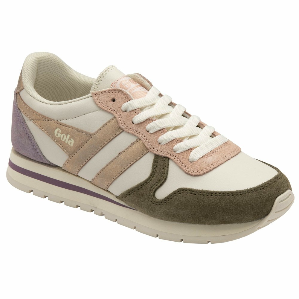 Gola Classics Daytona Quadrant Women Sneakers White / Khaki / Rose Gold | CEGVSP651