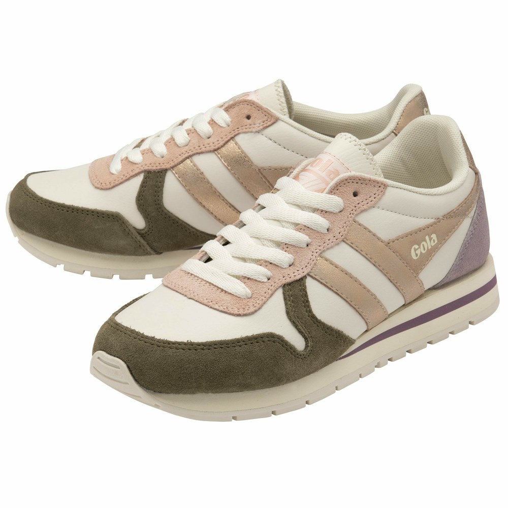 Gola Classics Daytona Quadrant Women Sneakers White / Khaki / Rose Gold | CEGVSP651