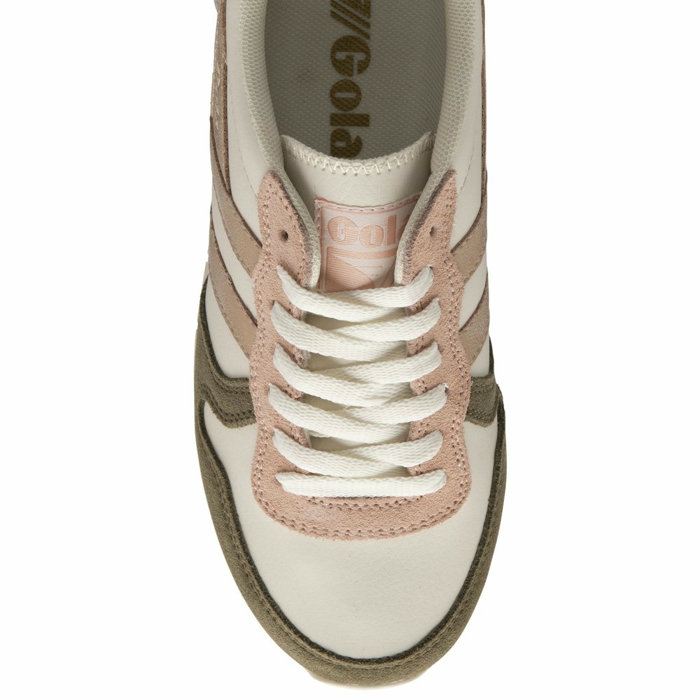 Gola Classics Daytona Quadrant Women Sneakers White / Khaki / Rose Gold | CEGVSP651