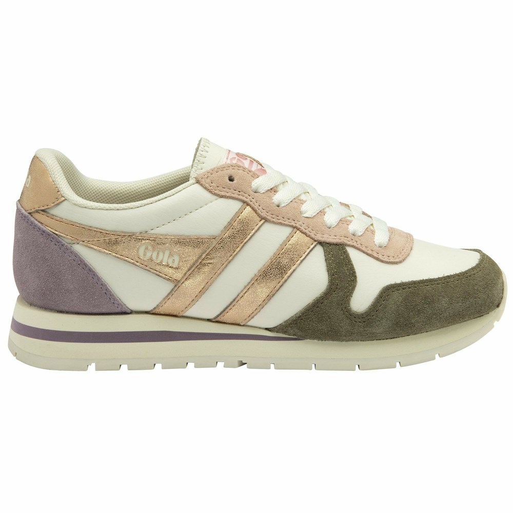 Gola Classics Daytona Quadrant Women Sneakers White / Khaki / Rose Gold | CEGVSP651