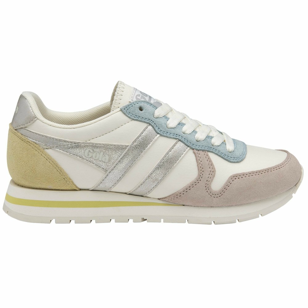 Gola Classics Daytona Quadrant Women Sneakers White / Silver / Lemon | JNOSPW470