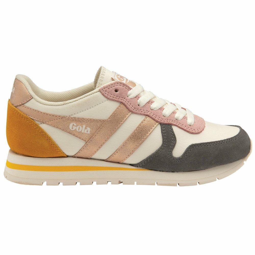 Gola Classics Daytona Quadrant Women Sneakers White / Grey / Rose Gold / Orange | VAODWF931