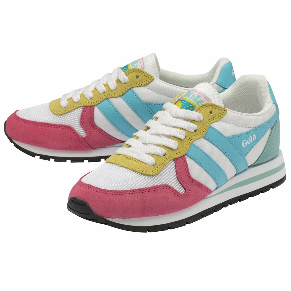 Gola Classics Daytona Women Sneakers White / Pink / Light Turquoise Blue / White | KCUZJQ390