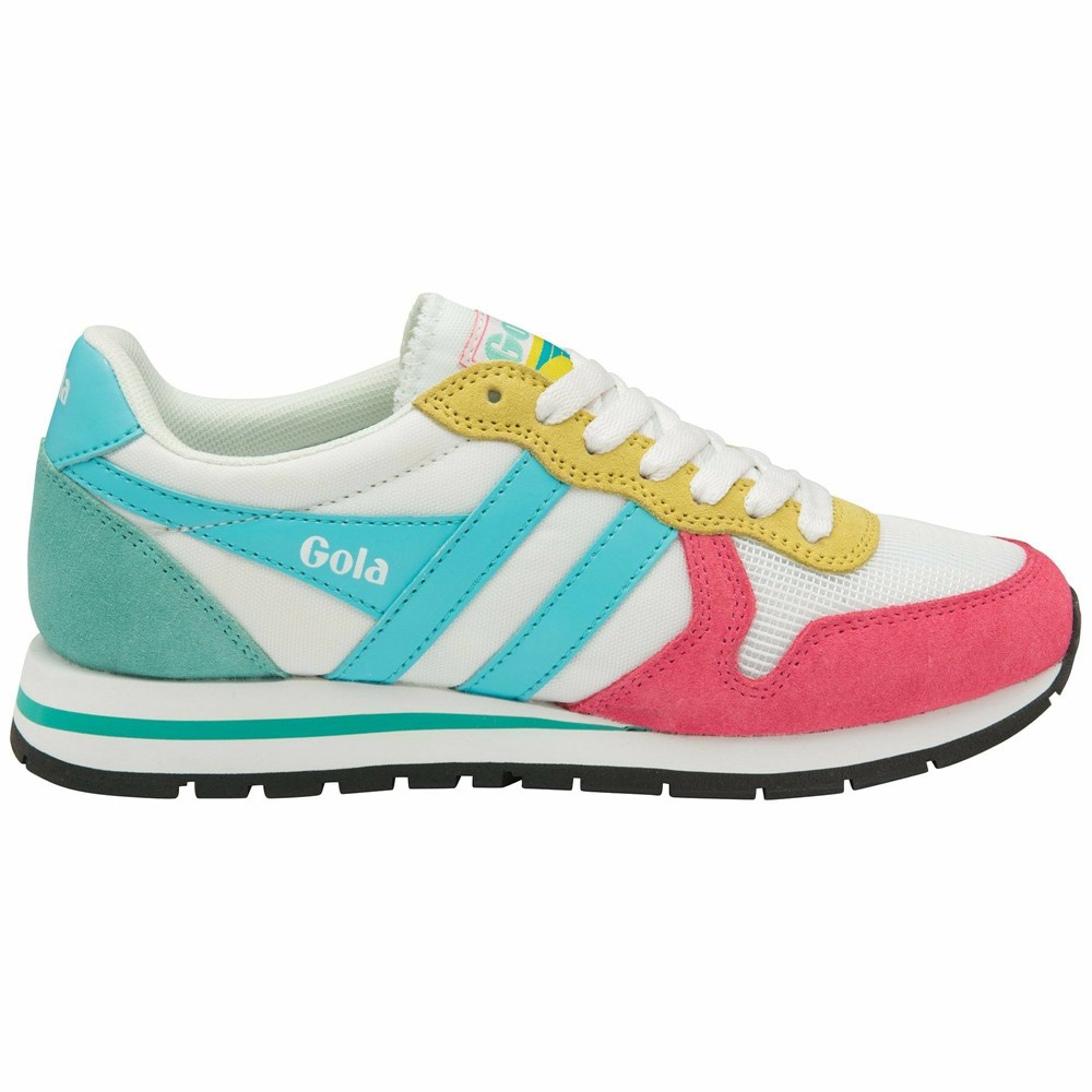 Gola Classics Daytona Women Sneakers White / Pink / Light Turquoise Blue / White | KCUZJQ390