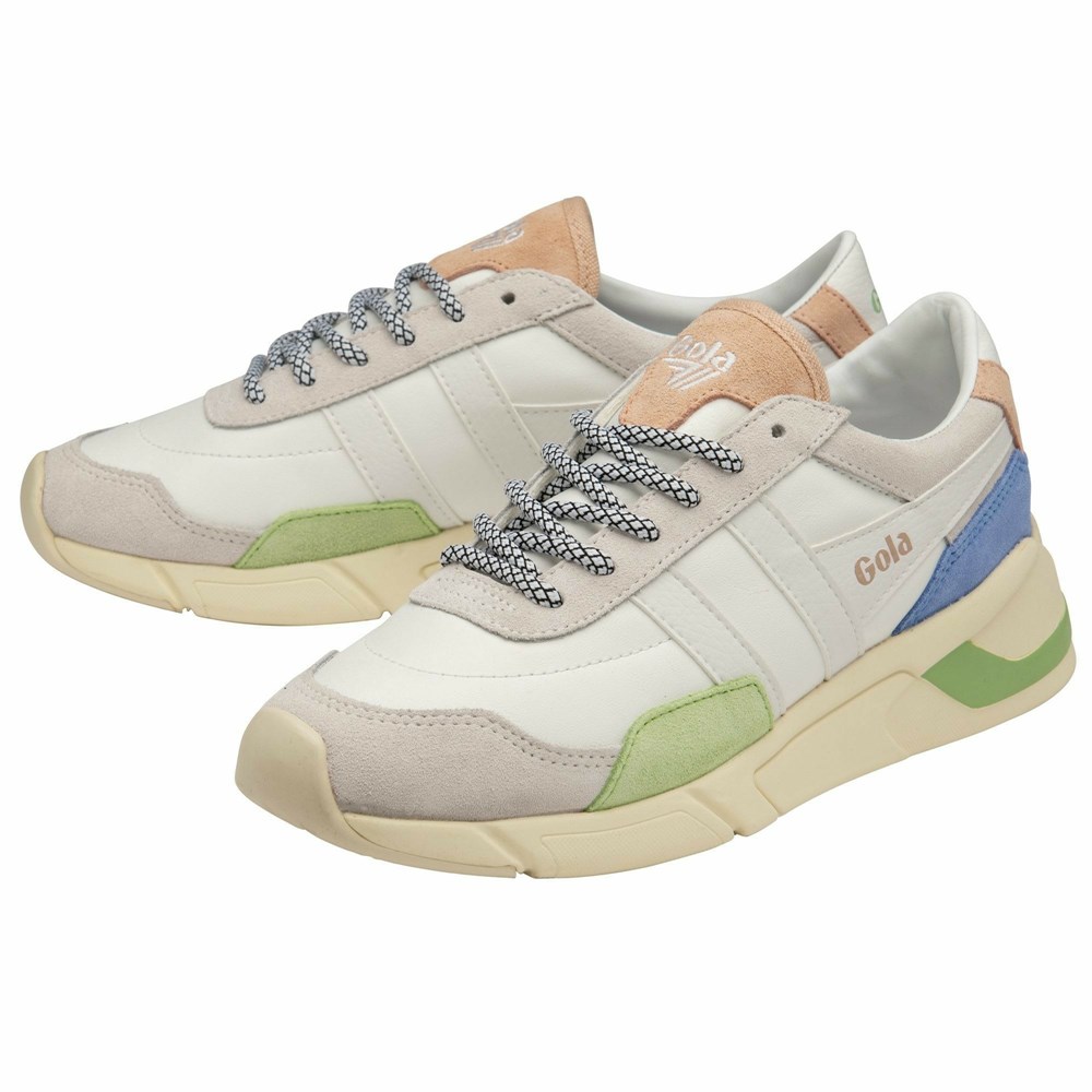 Gola Classics Eclipse Trident Women Sneakers White / Green / Blue | WSZREM623