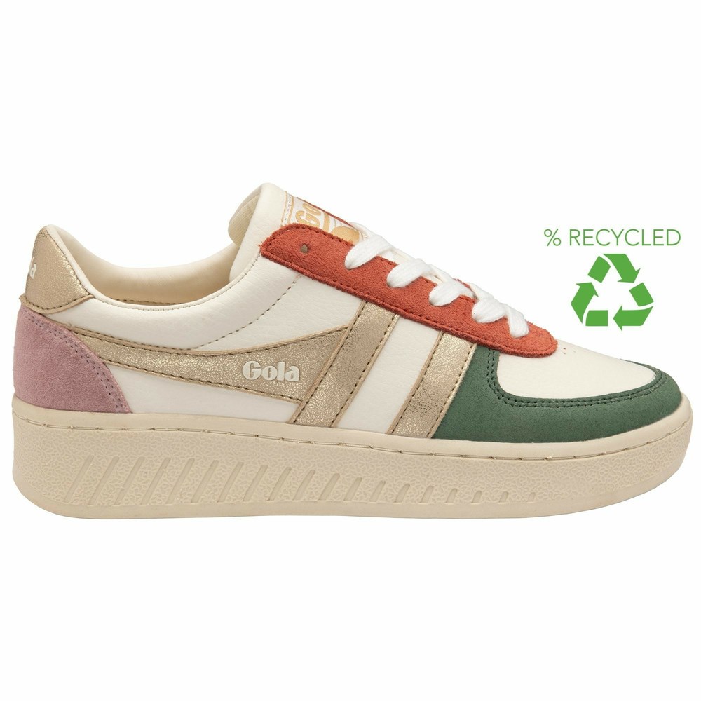 Gola Classics Grandslam Quadrant Women Sneakers White / Olive / Gold / Pink | OIKRFH412