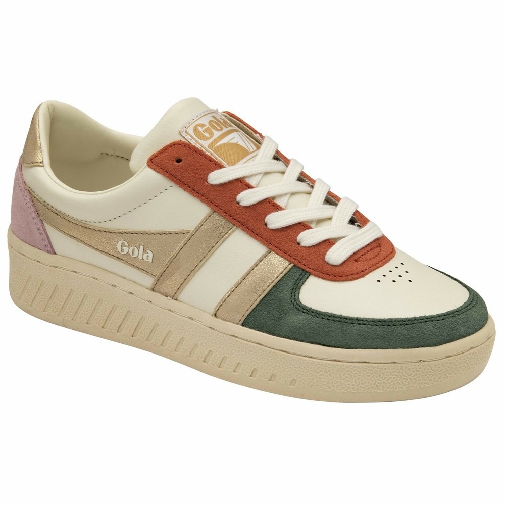 Gola Classics Grandslam Quadrant Women Sneakers White / Olive / Gold / Pink | OIKRFH412