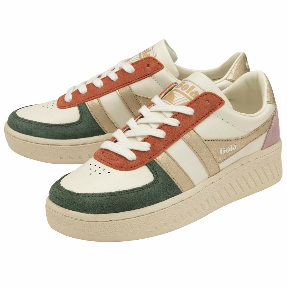 Gola Classics Grandslam Quadrant Women Sneakers White / Olive / Gold / Pink | OIKRFH412