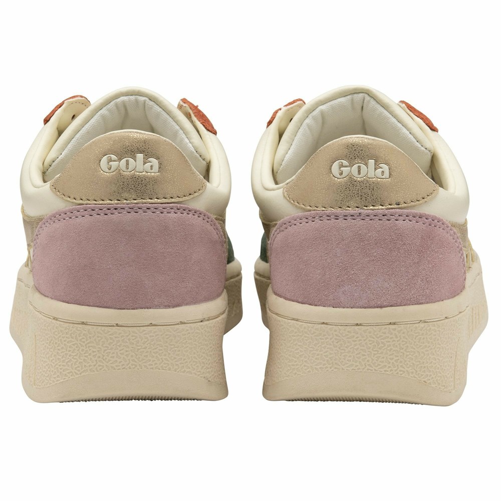 Gola Classics Grandslam Quadrant Women Sneakers White / Olive / Gold / Pink | OIKRFH412