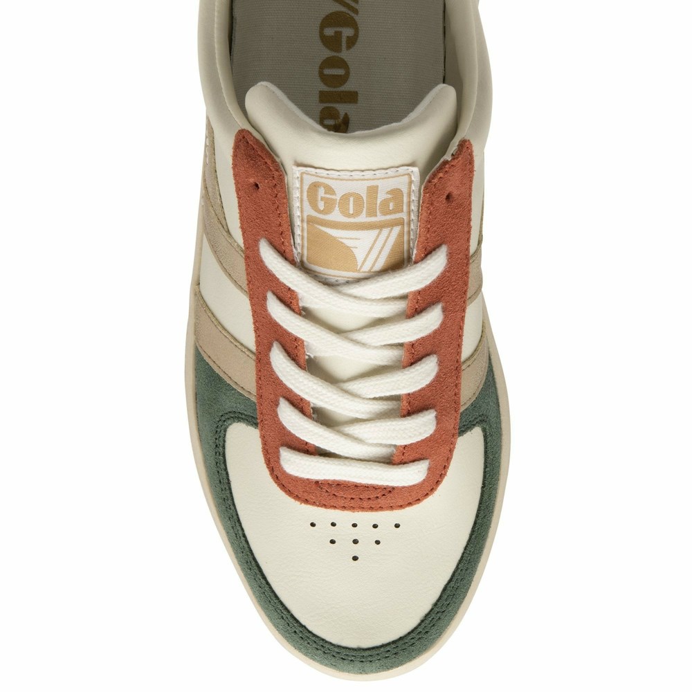 Gola Classics Grandslam Quadrant Women Sneakers White / Olive / Gold / Pink | OIKRFH412