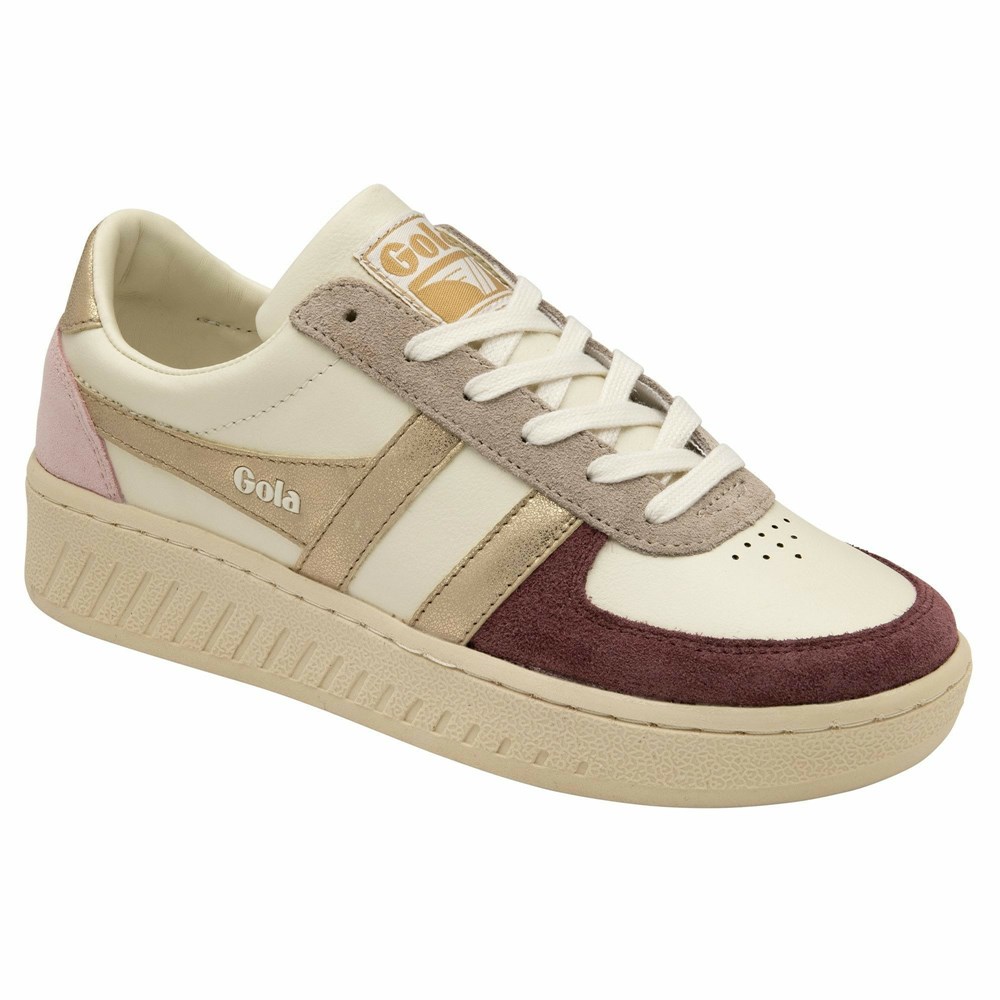 Gola Classics Grandslam Quadrant Women Sneakers White / Burgundy / Gold / Pink | DRPJSA739