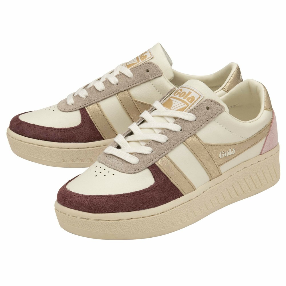 Gola Classics Grandslam Quadrant Women Sneakers White / Burgundy / Gold / Pink | DRPJSA739