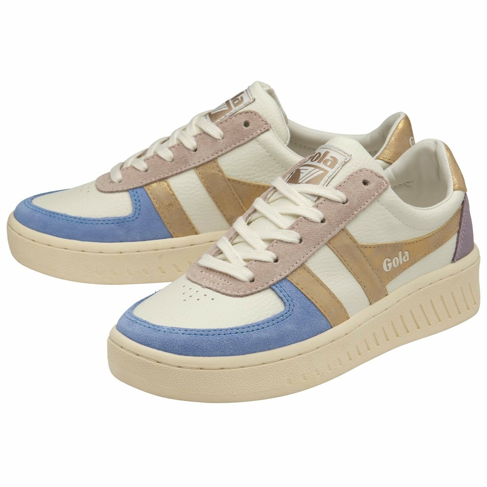 Gola Classics Grandslam Quadrant Women Sneakers White / Blue / Gold | SLCAMK219