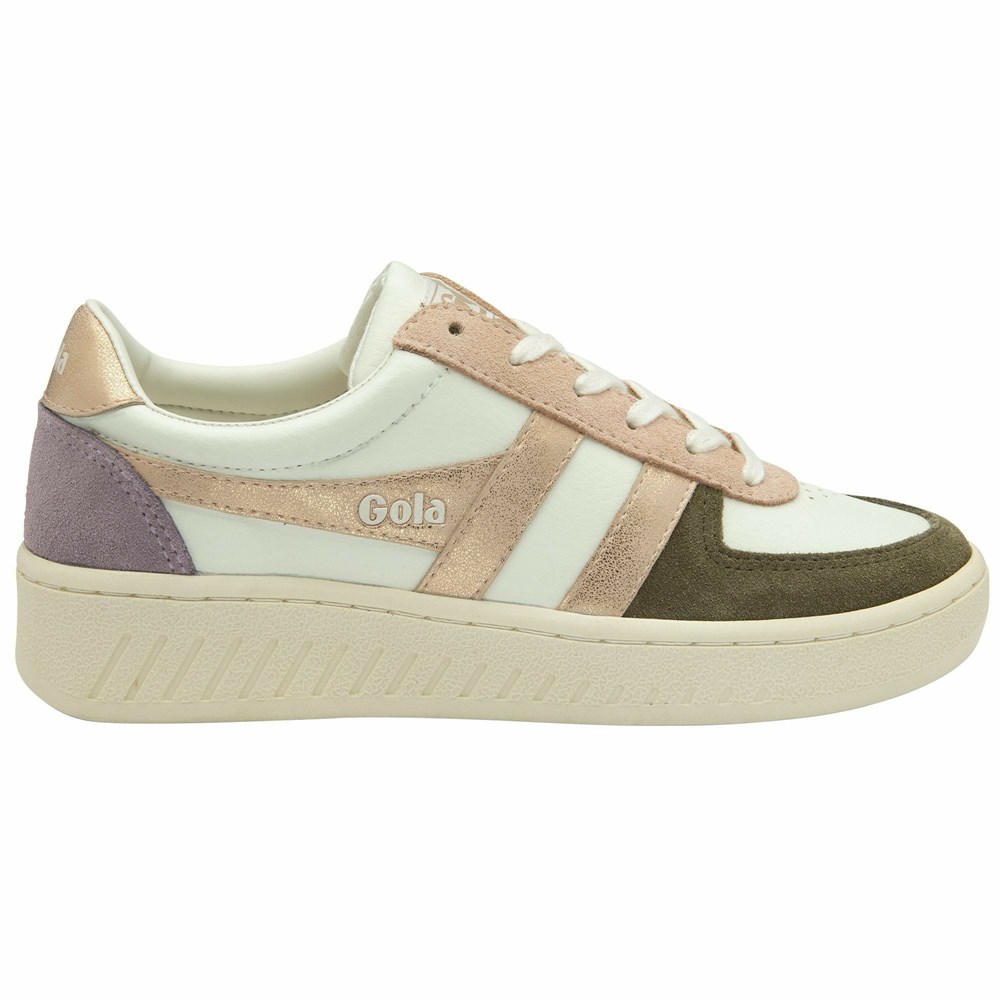 Gola Classics Grandslam Quadrant Women Sneakers White / Khaki / Rose Gold | MKVTQN431