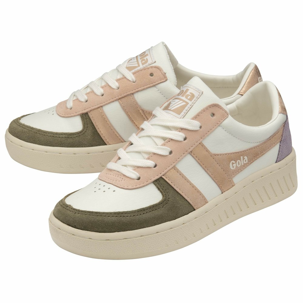 Gola Classics Grandslam Quadrant Women Sneakers White / Khaki / Rose Gold | MKVTQN431