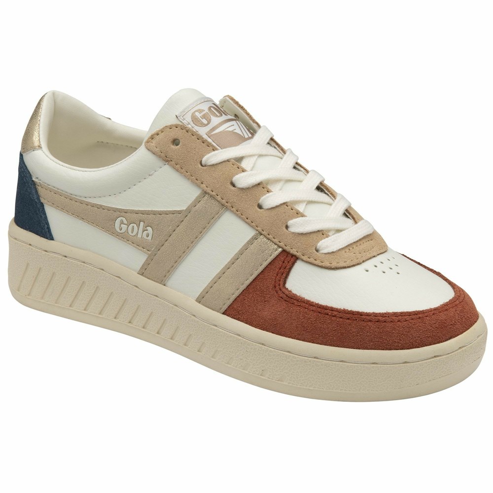 Gola Classics Grandslam Quadrant Women Sneakers White / Orange Brown / Gold | URCPIX762